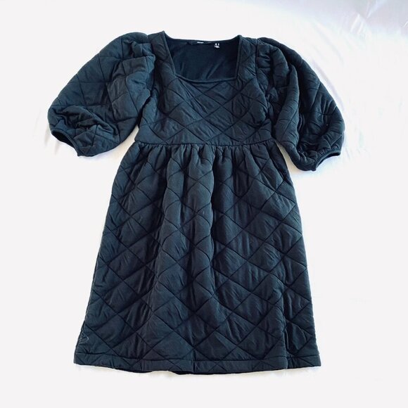 Vero Moda quilted puff sleeve mini dress Womens Medium black square neck boho - Picture 4 of 11